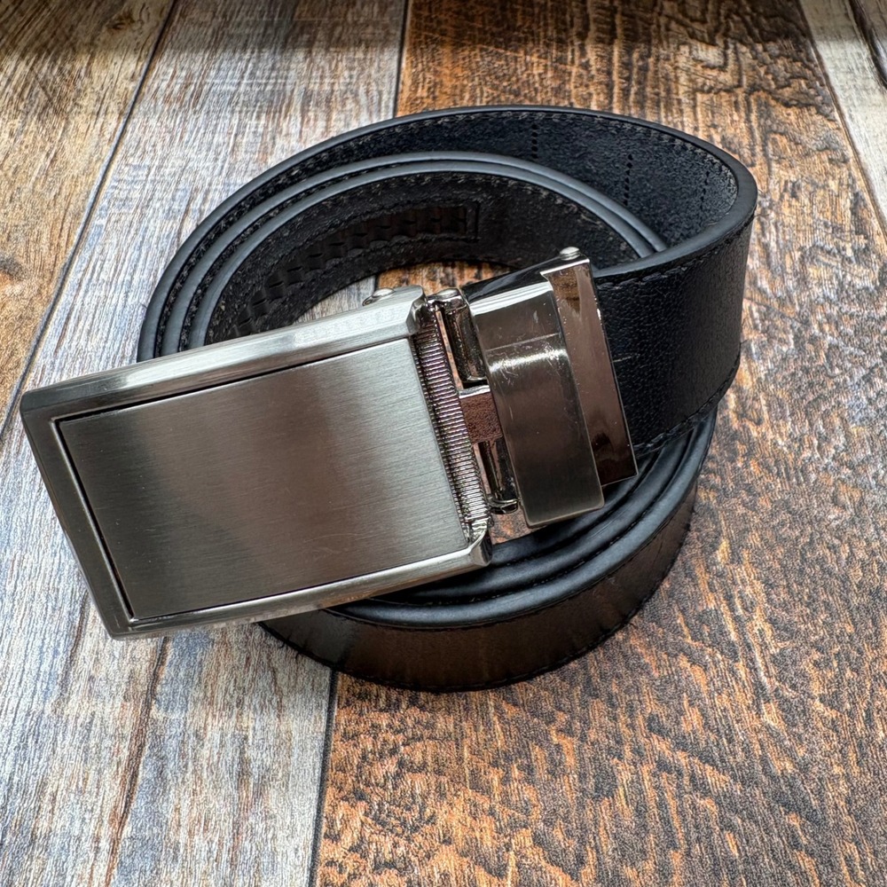 SlideBelts Mens Black Full Grain Leather Ratchet Belt Gunmetal Buckle Adjustable